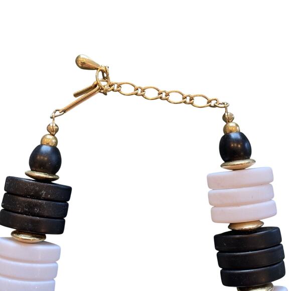 Unique Beaded Necklace 80s Black & White Choker Mod Monochromatic Oval Beads - Picture 5 of 6